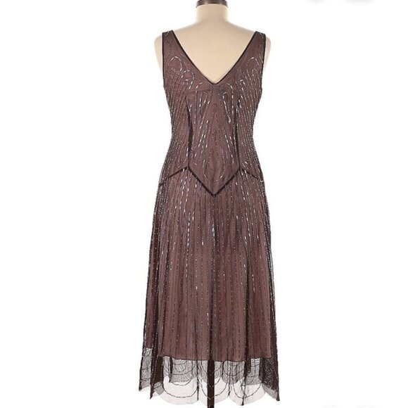 β¨ BCBG Bronze Beaded Flapper Dress | 1920s Style Sleeveless Glam M - Picture 4 of 8